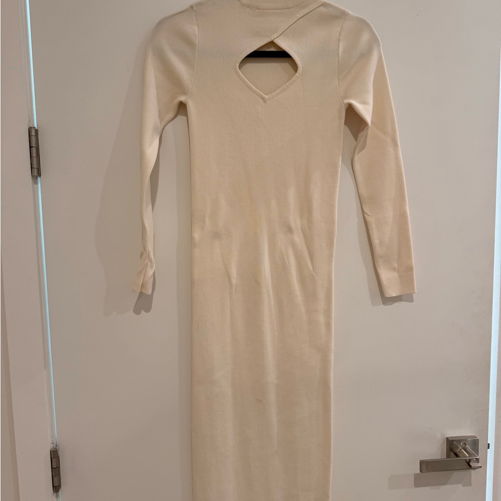 Zara Cream Long Sleeve Dress with Cut-Out